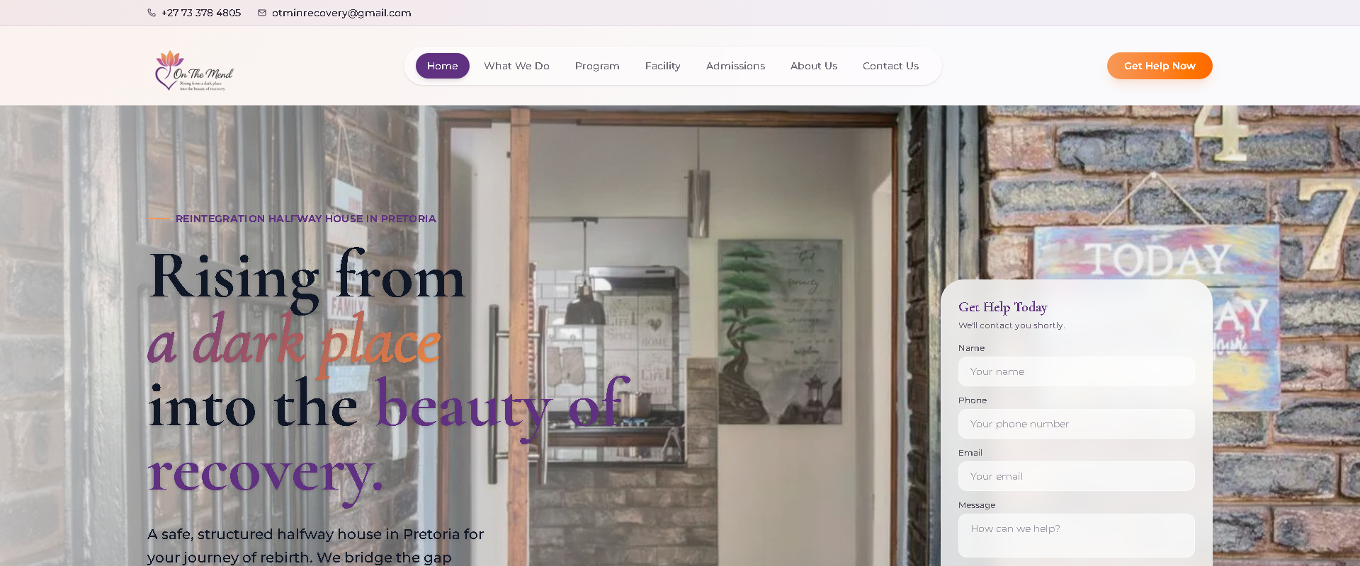 On The Mend - Reintegration halfway house Pretoria website by Logi-Ink