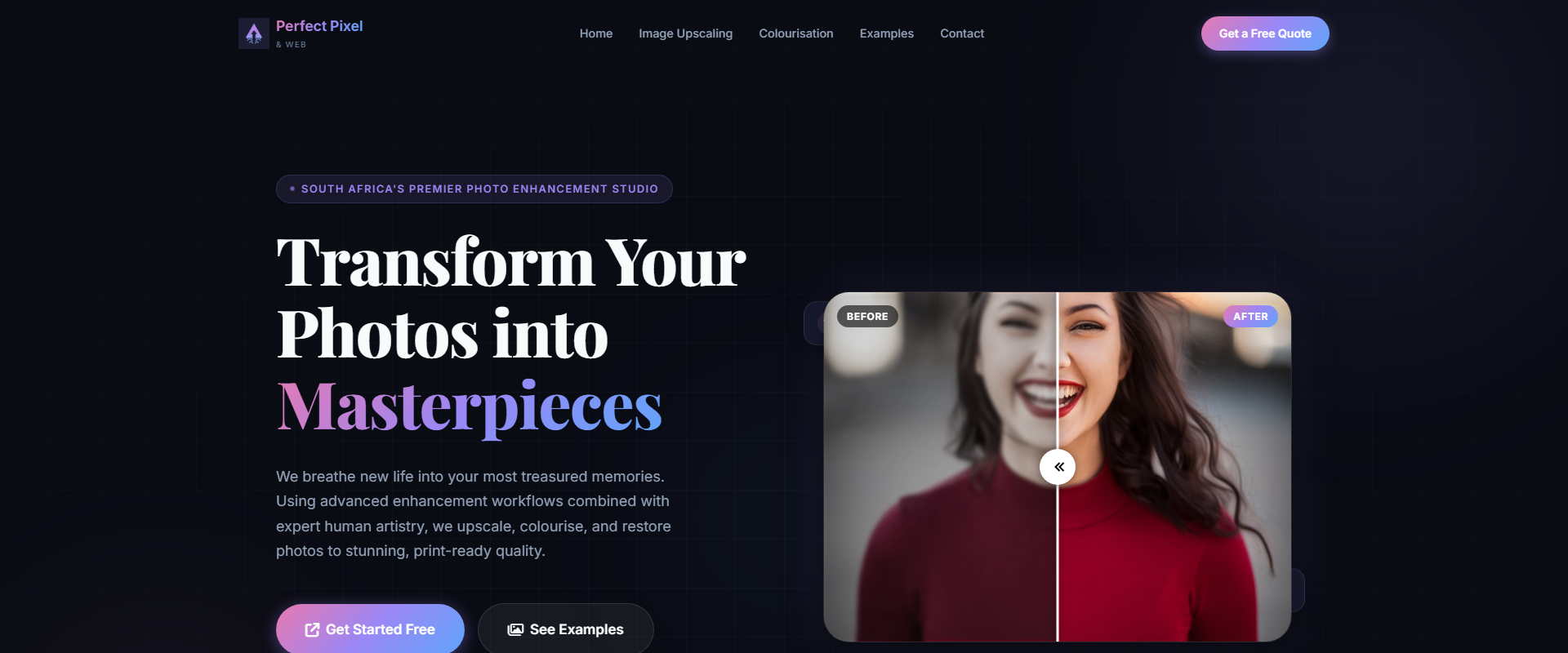 Perfect Pixel & Web - Professional photo enhancement studio website by Logi-Ink